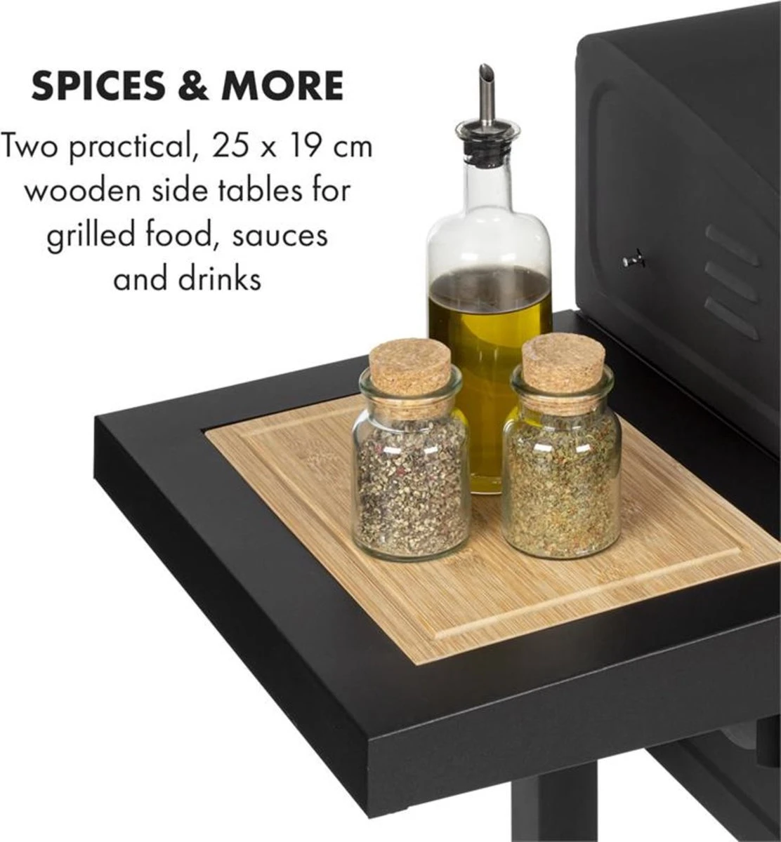 Klarstein à Charbon Klarstein Meat Machine 45 X 32,5 Cm, Thermomètre, Roues, Deux Tables D'appoint Pratiques En Bois De 25 X 19 Cm, Noir 9 Klarstein à Charbon Klarstein Meat Machine 45 X 32,5 Cm, Thermomètre, Roues, Deux Tables D'appoint Pratiques En Bois De 25 X 19 Cm, Noir - Image 7