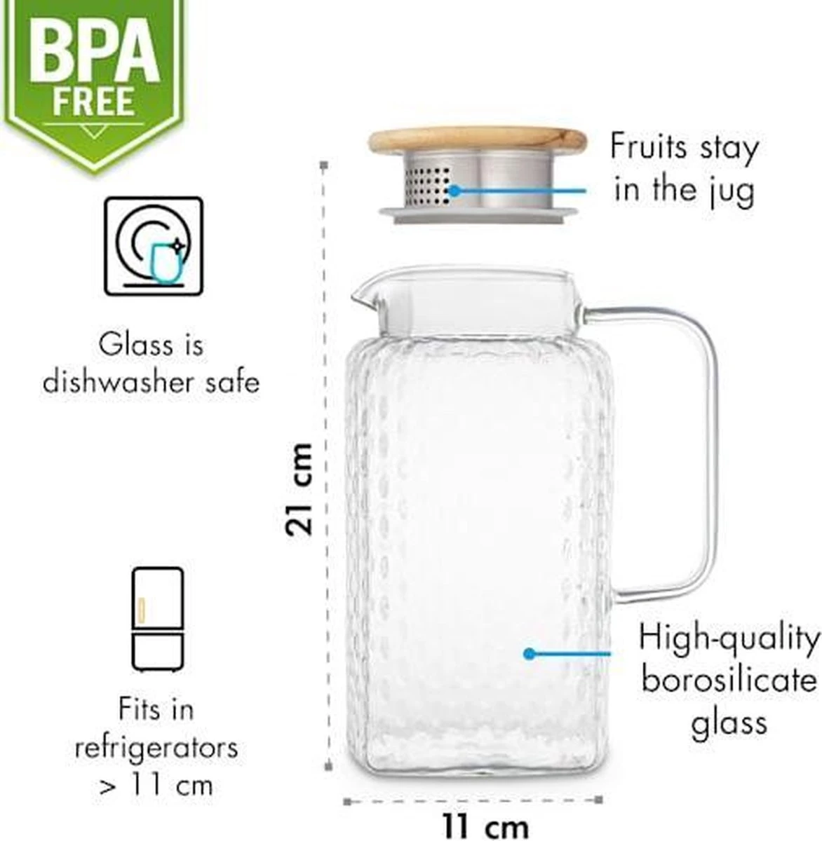 Pichet à Eau Klarstein Livenza - Carafe - Pichet - Pichet à Sangria - Verre Borosilicaté - Passoire En Acier Inoxydable - Couvercle En Chêne - Poignée 9 Pichet à Eau Klarstein Livenza - Carafe - Pichet - Pichet à Sangria - Verre Borosilicaté - Passoire En Acier Inoxydable - Couvercle En Chêne - Poignée - Image 7