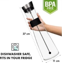 Verrerie Klarstein Sile L Verre Borosilicaté 1,6 Litre - Brochette De Fruits Avec Bouchon - Résistant à La Chaleur Et Au Froid - Couvercle En Acier Inoxydable - Ne Contient Pas De BPA -Chauffe Soldes 1179x1200