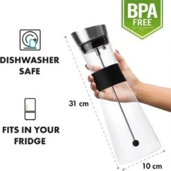 Verrerie Klarstein Sile 1 Litre En Verre Borosilicaté - Brochette De Fruits Avec Bouchon - Résistant à La Chaleur Et Au Froid - Couvercle En Acier Inoxydable - Ne Contient Pas De BPA -Chauffe Soldes 1198x1200