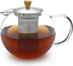 Verrerie Klarstein Théière Sencha - 1,3 Litre / 5-6 Tasses - Verseuse : Verre Borosilicaté (-30 ° C - 120 ° C) - Couvercle: Couvercle: Acier Inoxydable Avec Bouton En Bois