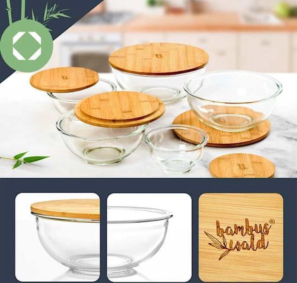 Bol De Service En Verres Klarstein Avec Couvercle En Bamboe - Sans BPA Ni Mélamine - Va Au Lave-vaisselle - Polyvalent 8 Bol De Service En Verres Klarstein Avec Couvercle En Bamboe - Sans BPA Ni Mélamine - Va Au Lave-vaisselle - Polyvalent - Image 6