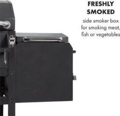 Klarstein Kingsville Double - Combi Fumoir à Charbon & Barbecue à Gaz 13,5kW - 3+1 Brûleurs - 2 Surfaces De Barbecue En Fonte -Chauffe Soldes 1200x1161