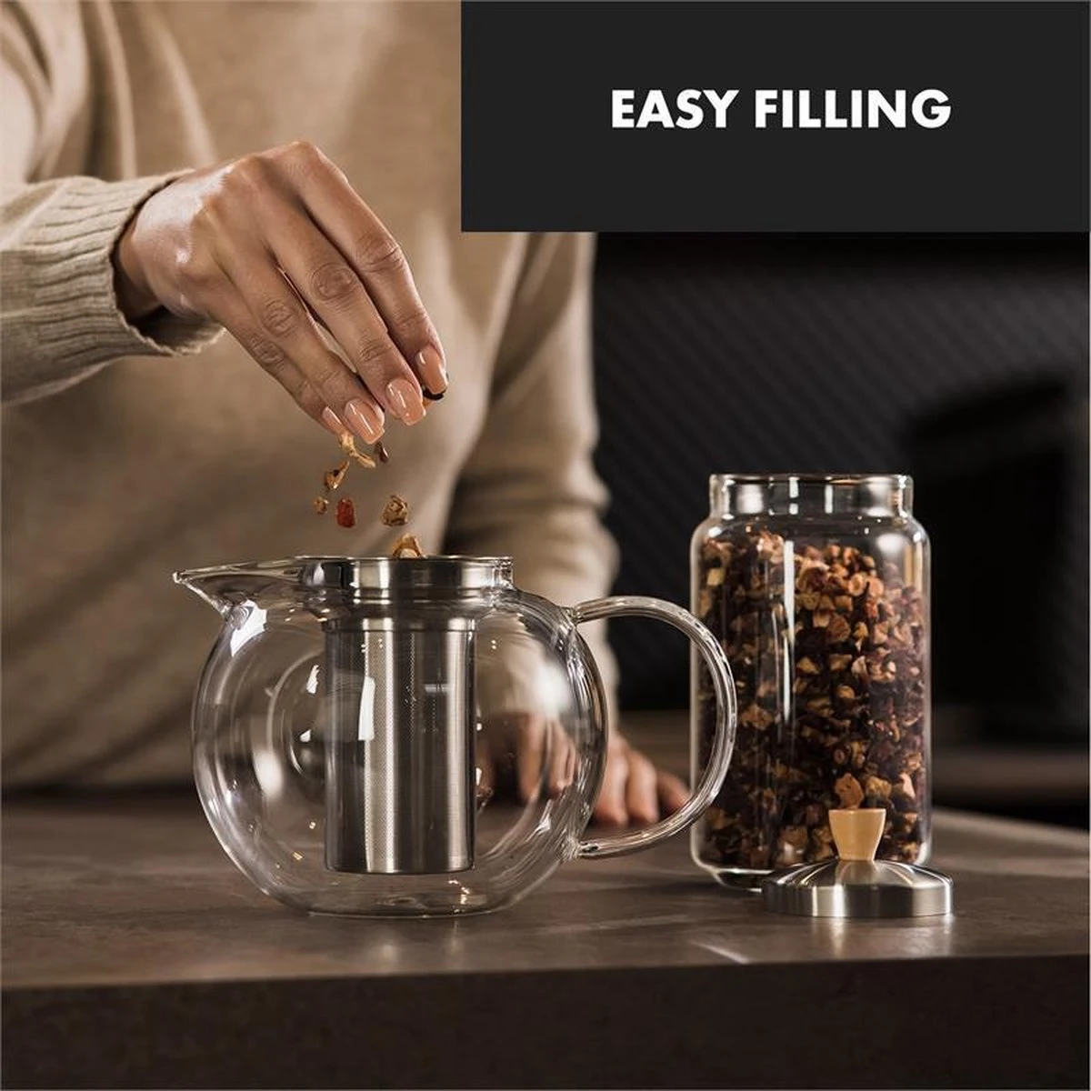 Verrerie Klarstein Théière Sencha - 1,3 Litre / 5-6 Tasses - Verseuse : Verre Borosilicaté (-30 ° C - 120 ° C) - Couvercle: Couvercle: Acier Inoxydable Avec Bouton En Bois 4 Verrerie Klarstein Théière Sencha - 1,3 Litre / 5-6 Tasses - Verseuse : Verre Borosilicaté (-30 ° C - 120 ° C) - Couvercle: Couvercle: Acier Inoxydable Avec Bouton En Bois - Image 2