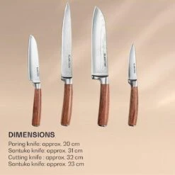 Set De Couteaux Klarstein Kaito - Acier Damas VG10 - 4 Pièces - Couteaux De Cuisine - Couteau D'office / Couteau De Chef / 2x Couteaux Santoku - Extra Tranchant - Manches Palissandre - Acier Inoxydable -Chauffe Soldes 1200x1200 11