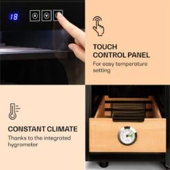 Klarstein El Presidente 23 - Cave à Cigares 23 Litres - Armoire Climatique Pour Cigares - Bois De Hêtre Et Acier Inoxydable - Système De Refroidissement Thermo- Humidité De 70% - 26 DB -Chauffe Soldes 1200x1200 15