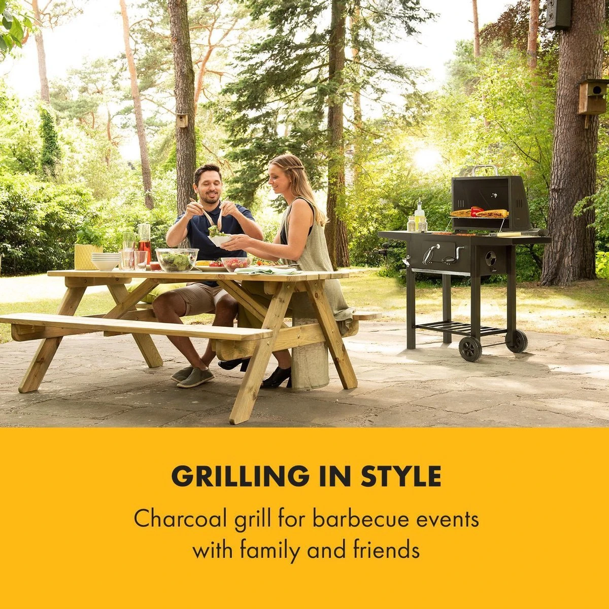 Klarstein à Charbon Klarstein Meat Machine 45 X 32,5 Cm, Thermomètre, Roues, Deux Tables D'appoint Pratiques En Bois De 25 X 19 Cm, Noir 4 Klarstein à Charbon Klarstein Meat Machine 45 X 32,5 Cm, Thermomètre, Roues, Deux Tables D'appoint Pratiques En Bois De 25 X 19 Cm, Noir - Image 2