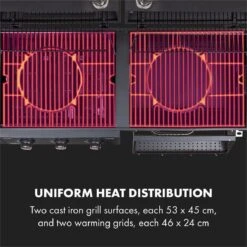 Klarstein Kingsville Double - Combi Fumoir à Charbon & Barbecue à Gaz 13,5kW - 3+1 Brûleurs - 2 Surfaces De Barbecue En Fonte -Chauffe Soldes 1200x1200 53
