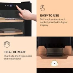Klarstein El Presidente 48 - Cave à Cigares 48 Litres - Armoire Climatique Pour Cigares - Bois De Cèdre Et Acier Inoxydable - Système De Refroidissement Thermo- Humidité De 75% - 26 DB