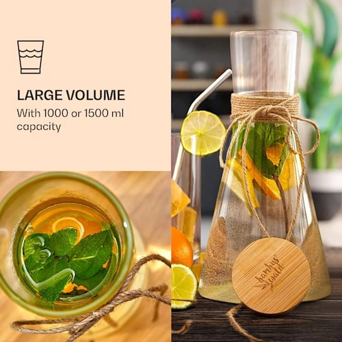 Klarstein Bambuswald Carafe 1,5 Litres - Carafe à Eau - Pichet à Eau - Verre Borosilicaté - Couvercle En Bamboe - Durable - Recyclable 6 Klarstein Bambuswald Carafe 1,5 Litres - Carafe à Eau - Pichet à Eau - Verre Borosilicaté - Couvercle En Bamboe - Durable - Recyclable - Image 4