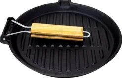 Poêle à Griller Klarstein Retinta - Poêle à Frire - Poêle à Steak - Fonte Avec Manche En Bois Rabattable - Surface De Rôtissage Nervurée -Chauffe Soldes 1200x766