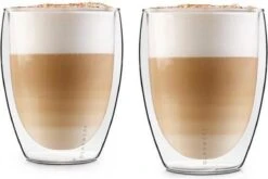 Verrerie Klarstein Jesolo Set De 2 Verres Thermo Double Paroi 350 Ml - Verre Borosilicate Fait Main - Sans Condensation Grâce à L'effet Thermique