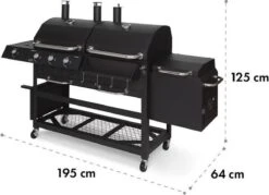Klarstein Kingsville Double - Combi Fumoir à Charbon & Barbecue à Gaz 13,5kW - 3+1 Brûleurs - 2 Surfaces De Barbecue En Fonte