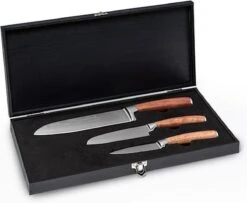 Set De Couteaux Klarstein Kishiko - 3 Pièces Avec étui - 3 Couteaux De Cuisine - Acier Damas - Extra Tranchant - Manches En Bois De Rose