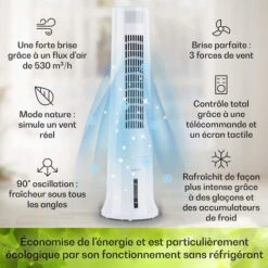 Klarstein Rafraichisseur D'Air 4 En 1, Climatiseur Portable, Humidificateur, Ventilateur, Ioniseur, Climatiseur Mobile Sans Évacuation, Pack Glacons, Réservoir 2.5L, 40W, Puissant Débit D'Air 530m³/h -Chauffe Soldes 12605271 3