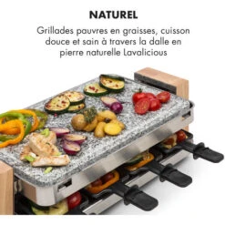 Prime-Rib Gril à Raclette 8 Pers. 1 500 W Plaque En Pierre Naturelle Acier Inoxydable Pieds En Bois -Chauffe Soldes 12992315 3