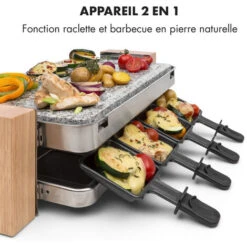 Prime-Rib Gril à Raclette 8 Pers. 1 500 W Plaque En Pierre Naturelle Acier Inoxydable Pieds En Bois -Chauffe Soldes 12992315 4