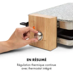 Prime-Rib Gril à Raclette 8 Pers. 1 500 W Plaque En Pierre Naturelle Acier Inoxydable Pieds En Bois -Chauffe Soldes 12992315 5