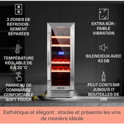 Vinovilla 17 Cave à Vin à Deux Zones Duo Encastrable 53 L 17 Bouteilles 3 Couleurs Porte Vitrée 3 Vinovilla 17 Cave à Vin à Deux Zones Duo Encastrable 53 L 17 Bouteilles 3 Couleurs Porte Vitrée - Image 2