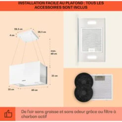 Kronleuchter L Hotte îlot Aspirante 60cm 590 M³/h LED Classe A - Blanc -Chauffe Soldes 13733429 5