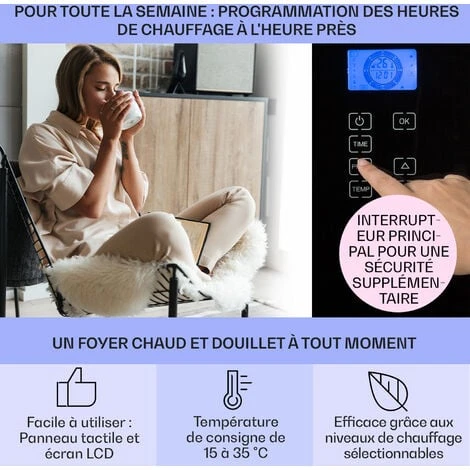 Norderney Chauffage à Convection Thermostat Minuterie 1000W 20 M² Noir 4 Norderney Chauffage à Convection Thermostat Minuterie 1000W 20 M² Noir - Image 3