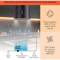 Klarstein Beretta Hotte îlot 650m³/h 3 Vitesses Filtres Inclus Classe C - Noir -Chauffe Soldes 22845264 3