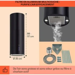 Klarstein Beretta Hotte îlot 650m³/h 3 Vitesses Filtres Inclus Classe C - Noir -Chauffe Soldes 22845264 5