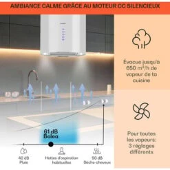 Beretta Hotte îlot 650m³/h 3 Vitesses Filtres Inclus Classe C - Blanc -Chauffe Soldes 22845265 3
