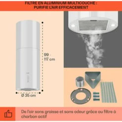 Beretta Hotte îlot 650m³/h 3 Vitesses Filtres Inclus Classe C - Blanc -Chauffe Soldes 22845265 5