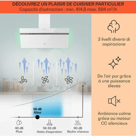 Alina Hotte Aspirante 90 Cm 600 M³/h Classe A - Design Verre Blanc 5 Alina Hotte Aspirante 90 Cm 600 M³/h Classe A - Design Verre Blanc - Image 3