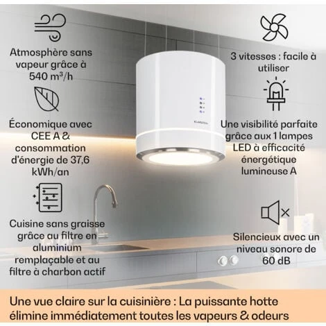 Tron Ambience Hotte îlot Aspirante Ø 38 Cm 540 M³/h Classe A - Blanche 3 Tron Ambience Hotte îlot Aspirante Ø 38 Cm 540 M³/h Classe A - Blanche