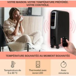 Thermaxx Noir Radiateur à Huile 2500W 10-30° C Minuterie Télécommande -Chauffe Soldes 22845381 3