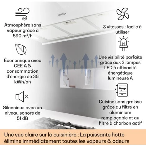 Kronleuchter XL Hotte îlot Aspirante 90cm 590m³/h LED Classe A Blanc 4 Kronleuchter XL Hotte îlot Aspirante 90cm 590m³/h LED Classe A Blanc - Image 2