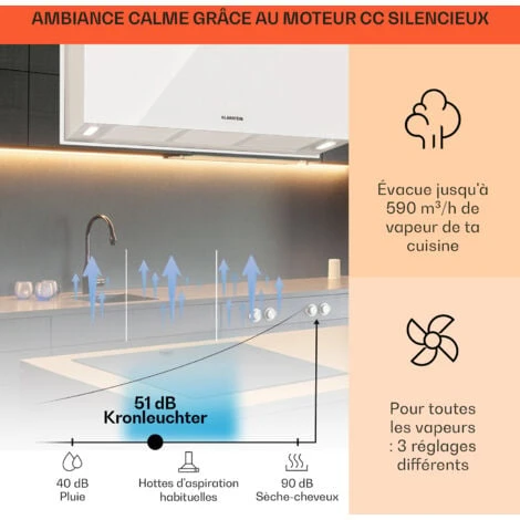 Kronleuchter XL Hotte îlot Aspirante 90cm 590m³/h LED Classe A Blanc 5 Kronleuchter XL Hotte îlot Aspirante 90cm 590m³/h LED Classe A Blanc - Image 3