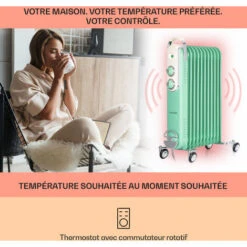 Thermaxx Retroheat Radiateur à Bain D'huile 2500 W Roulettes Vert -Chauffe Soldes 24062378 3