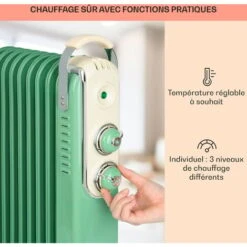 Thermaxx Retroheat Radiateur à Bain D'huile 2500 W Roulettes Vert -Chauffe Soldes 24062378 4