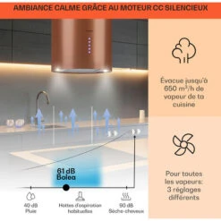 Klarstein Beretta Hotte îlot Ø49,5 Cm Extraction / Recyclage D'air 650 M³ / H LED Cuivre -Chauffe Soldes 26926051 3