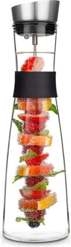 Verrerie Klarstein Sile L Verre Borosilicaté 1,6 Litre - Brochette De Fruits Avec Bouchon - Résistant à La Chaleur Et Au Froid - Couvercle En Acier Inoxydable - Ne Contient Pas De BPA