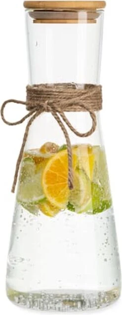 Carafe En Verres Klarstein Bambuswald Avec Couvercle En Bambou - Carafe à Eau 1 L - Bouteille - Verre Borosilicaté - Bande Décorative Avec Poignée