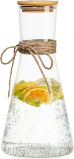 Klarstein Bambuswald Carafe 1,5 Litres - Carafe à Eau - Pichet à Eau - Verre Borosilicaté - Couvercle En Bamboe - Durable - Recyclable