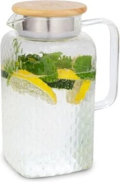 Pichet à Eau Klarstein Livenza - Carafe - Pichet - Pichet à Sangria - Verre Borosilicaté - Passoire En Acier Inoxydable - Couvercle En Chêne - Poignée