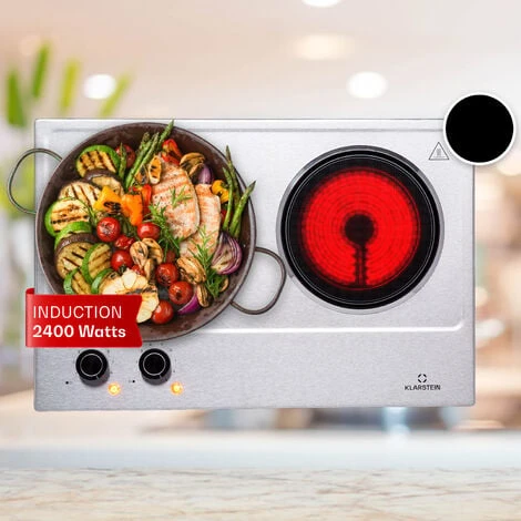 Plaque De Cuisson Double - Klarstein Ramsey - 2400w - 11 Niveaux - Vitrocéramique - Argent 3 Plaque De Cuisson Double - Klarstein Ramsey - 2400w - 11 Niveaux - Vitrocéramique - Argent