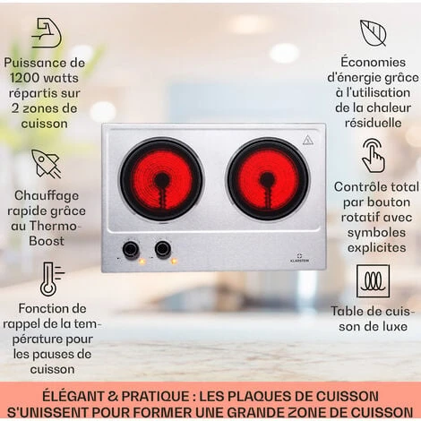Plaque De Cuisson Double - Klarstein Ramsey - 2400w - 11 Niveaux - Vitrocéramique - Argent 4 Plaque De Cuisson Double - Klarstein Ramsey - 2400w - 11 Niveaux - Vitrocéramique - Argent - Image 2