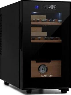 Klarstein El Presidente 23 - Cave à Cigares 23 Litres - Armoire Climatique Pour Cigares - Bois De Hêtre Et Acier Inoxydable - Système De Refroidissement Thermo- Humidité De 70% - 26 DB