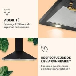 Klarstein Hotte Aspirante Cuisine 9 Cm, Hotte Cheminée Avec Filtres à Charbon, 61m³/h, 165W, Hotte De Cuisine En Acier Inoxydable Avec Recirculation, Panneau De Commande, Eclairage LED, Classe A -Chauffe Soldes 90506688 3