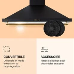 Klarstein Hotte Aspirante Cuisine 9 Cm, Hotte Cheminée Avec Filtres à Charbon, 61m³/h, 165W, Hotte De Cuisine En Acier Inoxydable Avec Recirculation, Panneau De Commande, Eclairage LED, Classe A -Chauffe Soldes 90506688 5