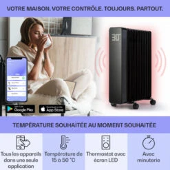 Radiateur à Huile - Klarstein Sanford Smart - 2500 W - Minuterie - Ecran LED - Commande Tactile Par App - Noir -Chauffe Soldes 90585761 3